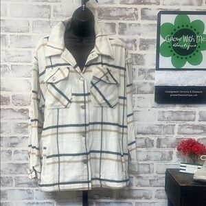 Cream and Black Utility Jacket with Stand-Up Collar small